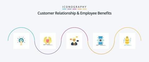 kund relation och anställd fördelar platt 5 ikon packa Inklusive fokus. öga. identitet. dyka upp. SMS vektor