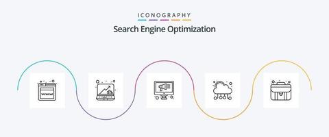 seo linje 5 ikon packa Inklusive portfölj. kort. digital. väska. datoranvändning vektor