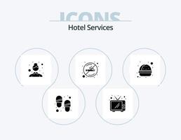 hotell tjänster glyf ikon packa 5 ikon design. . hamburgare. hotell hembiträde. snabb mat. tecken vektor