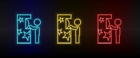 Neon-Symbole. Kinderspieler spielen Retro. Satz von roten, blauen, gelben Neonvektorsymbolen auf dunklem Hintergrund vektor