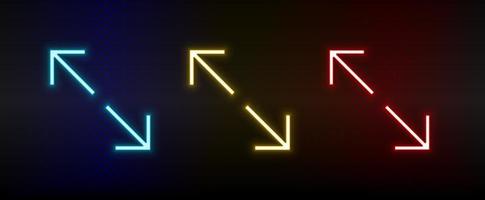 Neon-Symbole. ui-Pfeil. Satz von roten, blauen, gelben Neonvektorsymbolen auf dunklem Hintergrund vektor