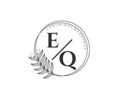 eq initialen brief hochzeitsmonogramm logos vorlage, handgezeichnete moderne minimalistische und florale vorlagen für einladungskarten, datum speichern, elegante identität. vektor