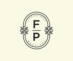 fp initialen brief hochzeitsmonogramm logos vorlage, handgezeichnete moderne minimalistische und florale vorlagen für einladungskarten, datum speichern, elegante identität. vektor