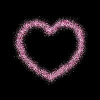 Rahmen in Form eines Herzens aus funkelnden Konfetti auf schwarzem Hintergrund. Valentinstag Kartenvorlage vektor