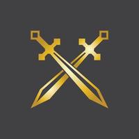 guld svärd krig försvara logotyp vektor illustration med svart bakgrund
