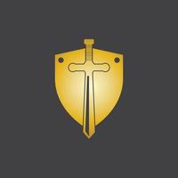 Goldschwertkrieg verteidigt Logo-Vektorillustration mit schwarzem Hintergrund vektor