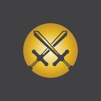 Goldschwertkrieg verteidigt Logo-Vektorillustration mit schwarzem Hintergrund vektor
