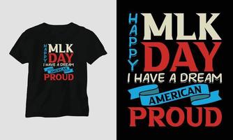 Martin luther kung jr. dag t-shirt design i USA tema med band, näve, flagga vektor