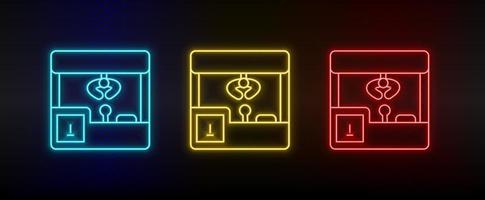 Neon-Symbole. Klauenmaschinenspiel Retro. Satz von roten, blauen, gelben Neonvektorsymbolen auf dunklem Hintergrund vektor