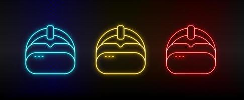 neon ikoner. vr hatt. uppsättning av röd, blå, gul neon vektor ikon på mörkna bakgrund