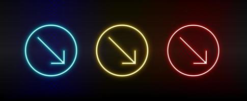 Neon-Symbole. ui-Pfeil. Satz von roten, blauen, gelben Neonvektorsymbolen auf dunklem Hintergrund vektor