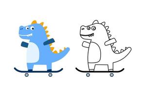 färg söt dino tecknad serie spelar skateboard begrepp design illustration vektor