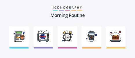 Morgenroutine-Linie gefüllt 5 Icon Pack inklusive Kochen. Erinnerung. Maskara. Benachrichtigung. Morgen. kreatives Symboldesign vektor