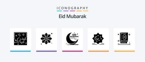 eid mubarak glyf 5 ikon packa Inklusive stjärna. måne. tyg. muslim. måne. kreativ ikoner design vektor