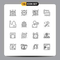 Stock Vector Icon Pack mit 16 Zeilenzeichen und Symbolen für Telefonkontakt Herzkommunikation romantische editierbare Vektordesign-Elemente