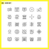Stock Vector Icon Pack mit 25 Zeilenzeichen und Symbolen für Text Bleistift Computer Pfeile nach rechts editierbare Vektordesign-Elemente