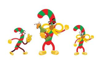 Frohe Weihnachten und ein glückliches Neues Jahr. Weihnachtsmann, Bär, Schneemann, Rentier, Kranz im trendigen Retro-Cartoon-Stil. Aufkleberpaket mit Comicfiguren. vektor