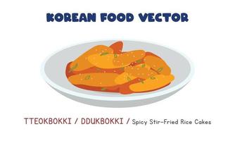 koreanska tteokbokki eller ddukbokki - kryddad Wokad ris kakor platt vektor design illustration, ClipArt tecknad serie stil. asiatisk mat. koreanska kök. koreanska mat
