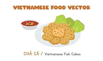 vietnamese grillad fisk-kakor eller fisk kakor platt vektor design. cha ca ClipArt tecknad serie stil. asiatisk mat. vietnamese kök