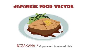 japanisches nizakana - flache vektordesignillustration des japanischen gekochten fisches, clipart-karikaturart. asiatisches Essen. japanische Küche. japanisches Essen vektor