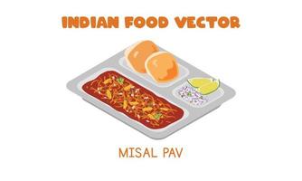 indisk misal pav kryddad curry toppade med farsan, lök, citron, och koriander platt vektor illustration, ClipArt tecknad serie stil. asiatisk mat. indisk kök. indisk mat