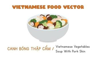 vietnamese grönsaker soppa med torkades fläsk hud, broccoli, morot platt vektor design, ClipArt tecknad serie stil. asiatisk mat. vietnamese kök. vietnam lunar ny år traditionell mat llustration