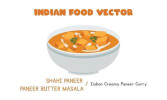 indischer shahi paneer oder paneer butter masala - indische cremige paneer curry flache vektordesignillustration, clipart-karikaturart lokalisiert auf weißem hintergrund. asiatisches Essen. indische Küche. Indisches Essen vektor