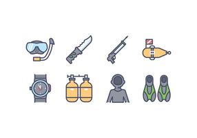 Spearfishing Ausrüstung Vector Icons