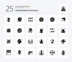 USA 25 solides Glyphen-Icon-Pack einschließlich amerikanisch. Dollar. amerikanisch. Geld. Girlande vektor