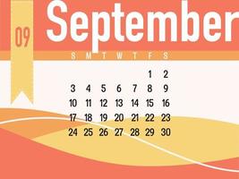 September-Kalendervektor vektor