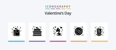 Valentinstag Glyphe 5 Icon Pack inklusive Kaffee. Ring. Jubiläum. Liebe. Wein. kreatives Symboldesign vektor