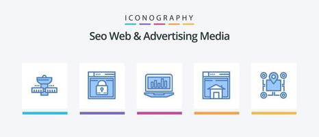 seo web und werbemittel blue 5 icon pack inkl. sell. Statistiken. Layout. Überwachung. Graph. kreatives Symboldesign vektor