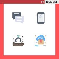 Flaches Icon-Paket mit 4 universellen Symbolen für Chat-Schmuck-Telefon-Huawei-Geschenk editierbare Vektordesign-Elemente vektor