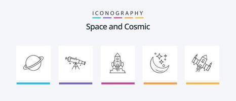 Space Line 5 Icon Pack inklusive Leerzeichen. Geographie. Meteor. Welt. Erde. kreatives Symboldesign vektor
