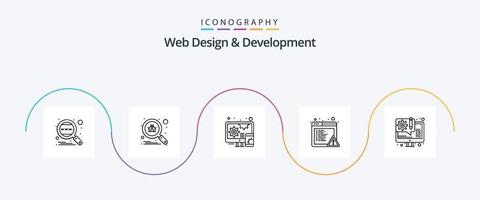 Webdesign- und Entwicklungslinie 5 Icon Pack inklusive Web. Design. sicher. Error. Alarm vektor