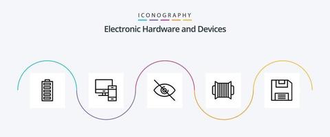 Geräte Linie 5 Icon Pack inklusive Diskette. Instrument. Stk. Audio. Aussicht vektor