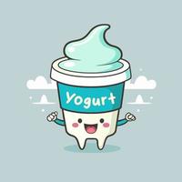 frukt yoghurt på kopp logotyp söt maskot is grädde gelato tecknad serie konst design vektor