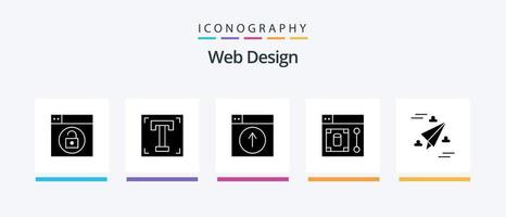 Webdesign Glyph 5 Icon Pack inklusive Tool. Design. Text. Netz. Design. kreatives Symboldesign vektor