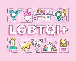 lgbtqi ord begrepp rosa baner. gemenskap. kön identitet. infographics med redigerbar ikoner på Färg bakgrund. isolerat typografi. vektor illustration med text