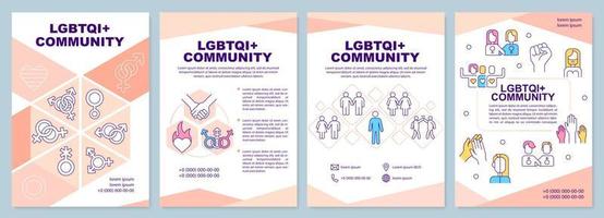 Rosa broschürenvorlage der lgbtqi-gemeinschaft. Soziale Gruppe. Broschürendesign mit linearen Symbolen. editierbare 4 Vektorlayouts für Präsentationen, Jahresberichte vektor