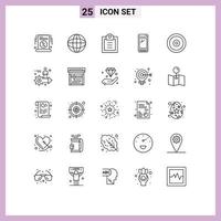 Stock Vector Icon Pack mit 25 Zeilenzeichen und Symbolen für mobile Huawei World Handy editierbare Vektordesign-Elemente
