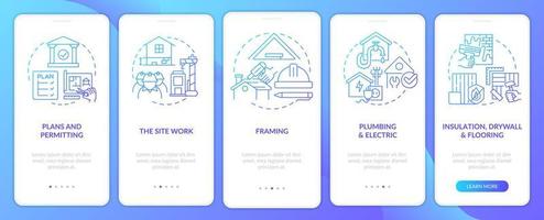 Hem byggnad faser blå lutning onboarding mobil app skärm vektor
