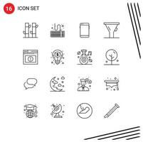 16 thematische Vektorumrisse und editierbare Symbole von Alarmwerkzeug Telefontrichter Samsung editierbare Vektordesign-Elemente vektor