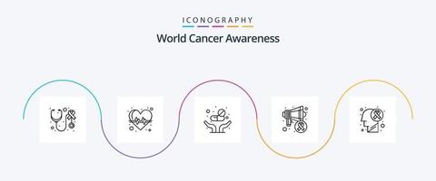 World Cancer Awareness Line 5 Icon Pack inklusive Hirntumor. Welt. Medizin. Tag des Krebses. Lautsprecher vektor