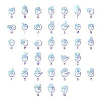 amerikan tecken språk pixel perfekt lutning linjär vektor ikoner uppsättning