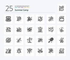 Summer Camp 25-Zeilen-Icon-Pack inklusive Camping. hell. Camping. Taschenlampe. Handbuch vektor