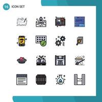 16 thematische flache, farbgefüllte Linien und bearbeitbare Symbole von Code-Browser-Startdateielementen, bearbeitbare kreative Vektordesign-Elemente vektor