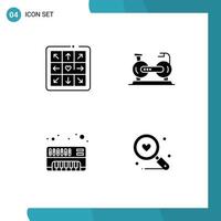 Packung mit 4 modernen soliden Glyphen Zeichen und Symbolen für Web-Printmedien wie tanzende elektronische Fahrradsuche editierbare Vektordesign-Elemente vektor