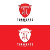 Torii-Tor-Logo, japanischer Geschichtstor-Symbolvektor, chinesische Illustration, Markenvorlage für Holzdesign-Unternehmen vektor