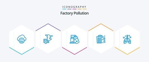 Fabrikverschmutzung 25 blaues Symbolpaket einschließlich Krebs. Müll. Fabrik. Umweltverschmutzung. Umgebung vektor